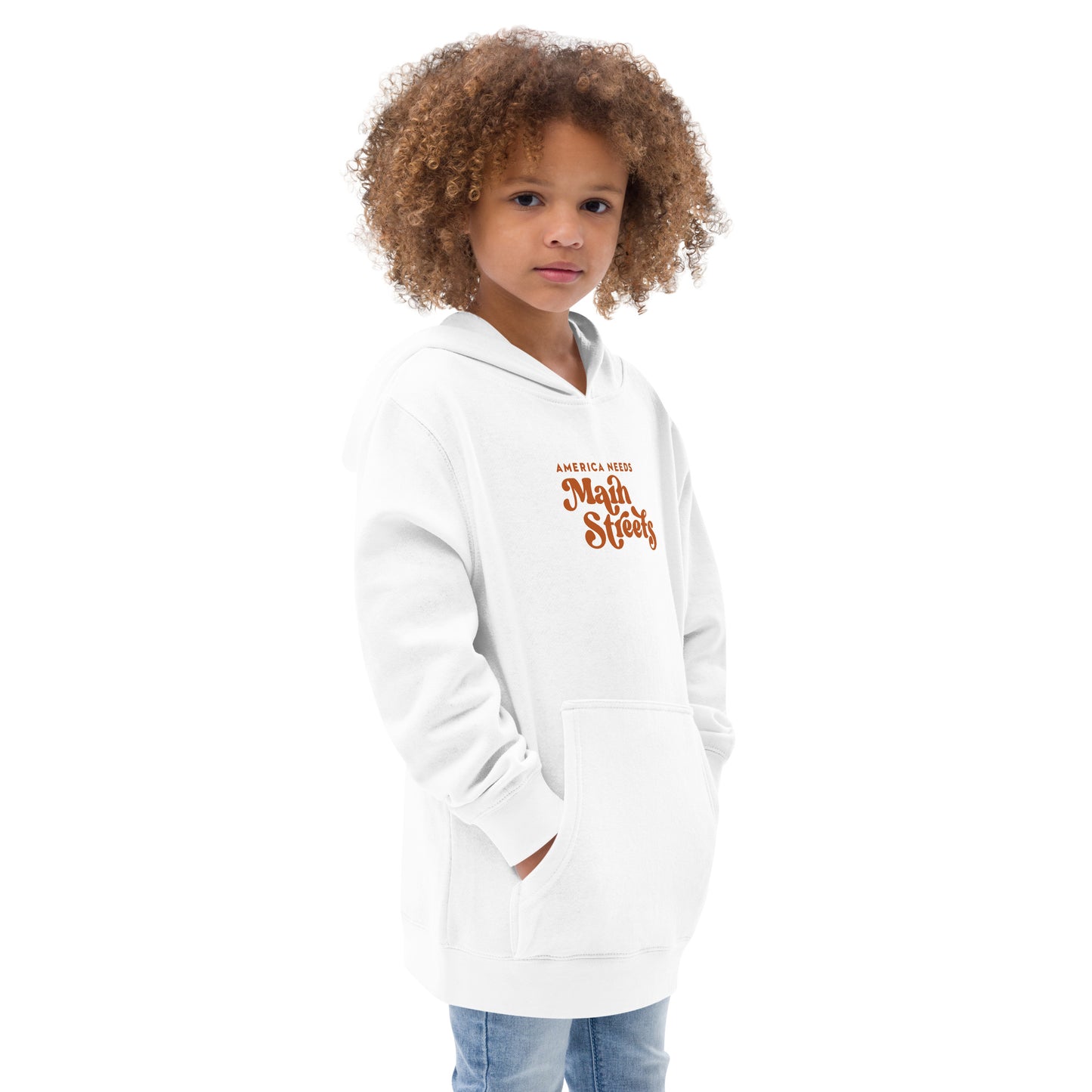 "America Needs Main Streets" Orange Kids Fleece Hoodie