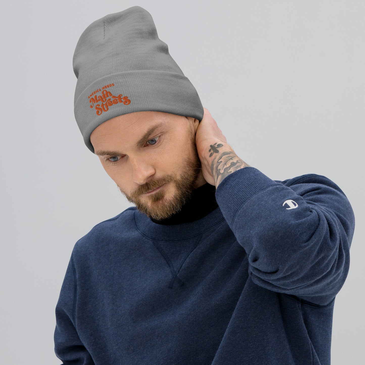 "America Needs Main Streets" Orange Embroidered Beanie