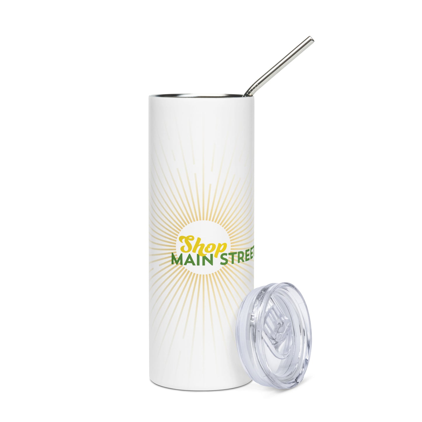 "Shop Main Street' White & Yellow Stainless Steel Tumbler