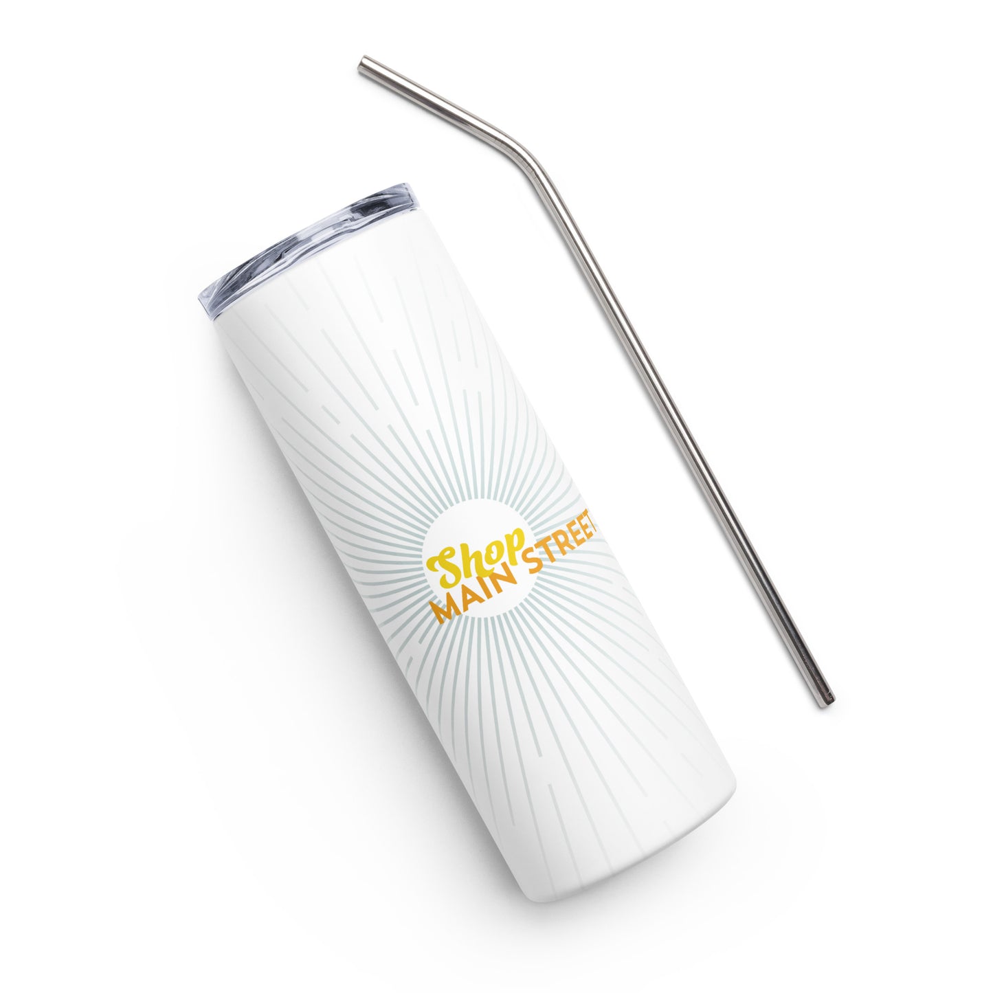 "Shop Main Street" White & Blue Stainless Steel Tumbler