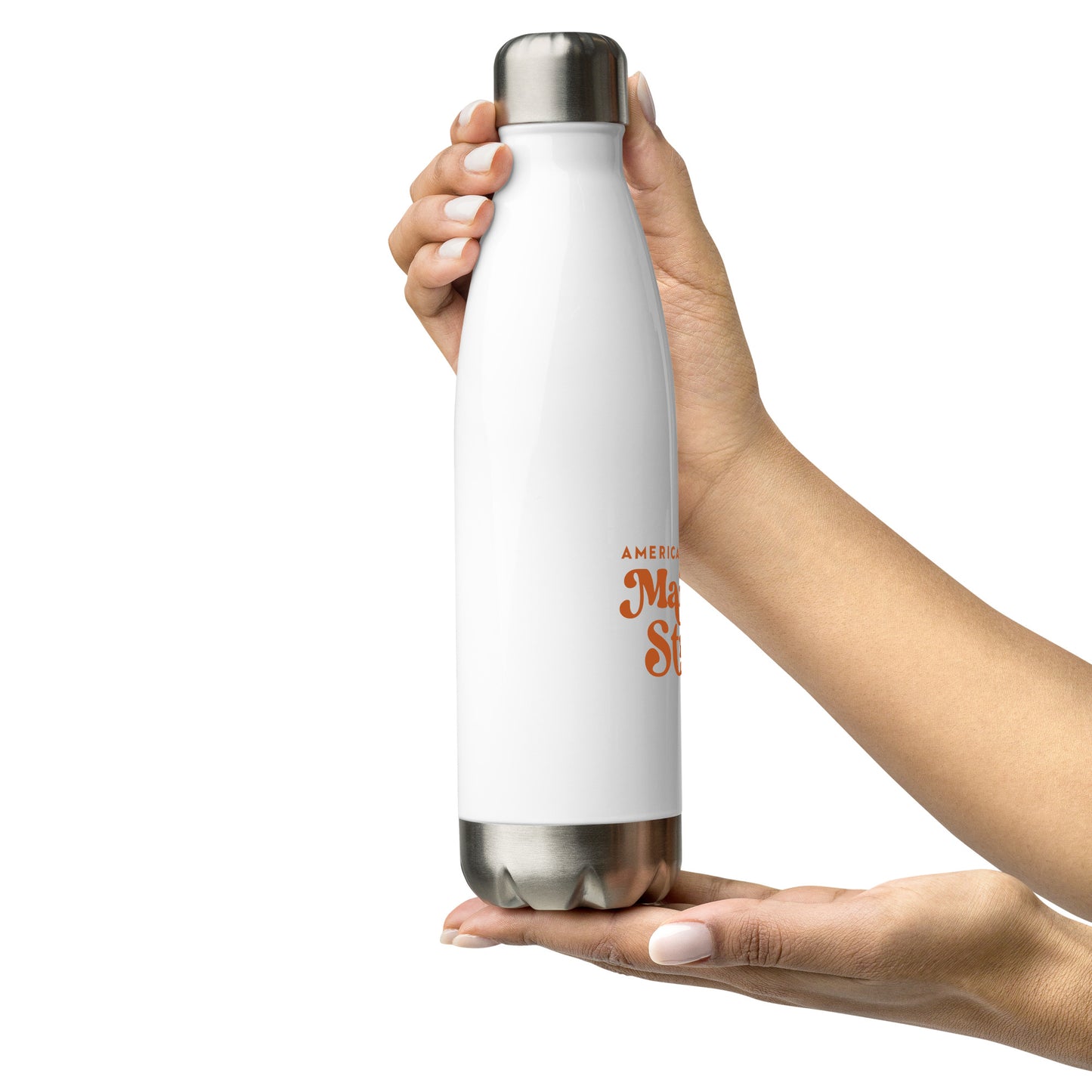 "America Needs Main Streets" White & Orange Stainless Steel Water Bottle