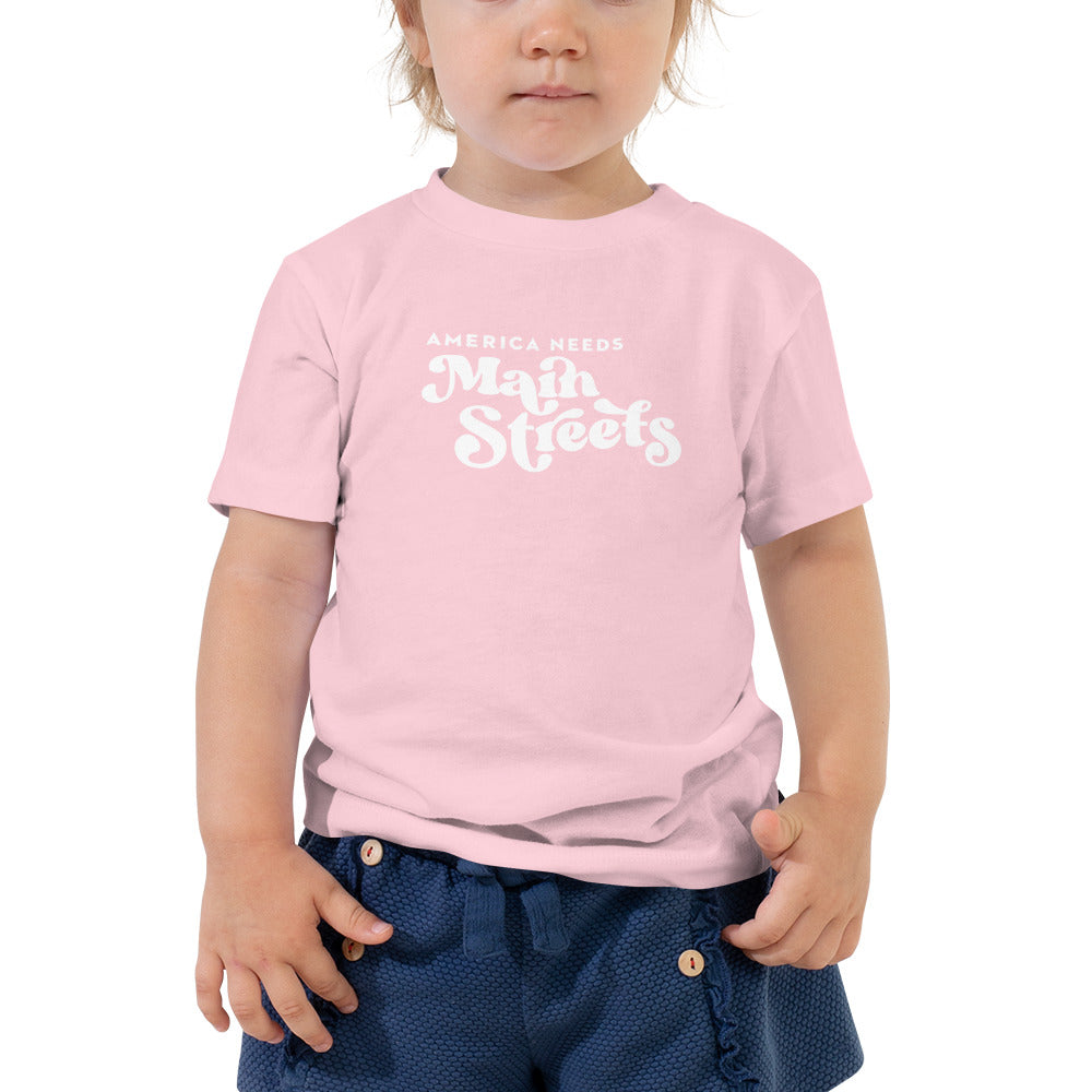 "America Needs Main Streets" White Kids/Toddler Short Sleeve Tee