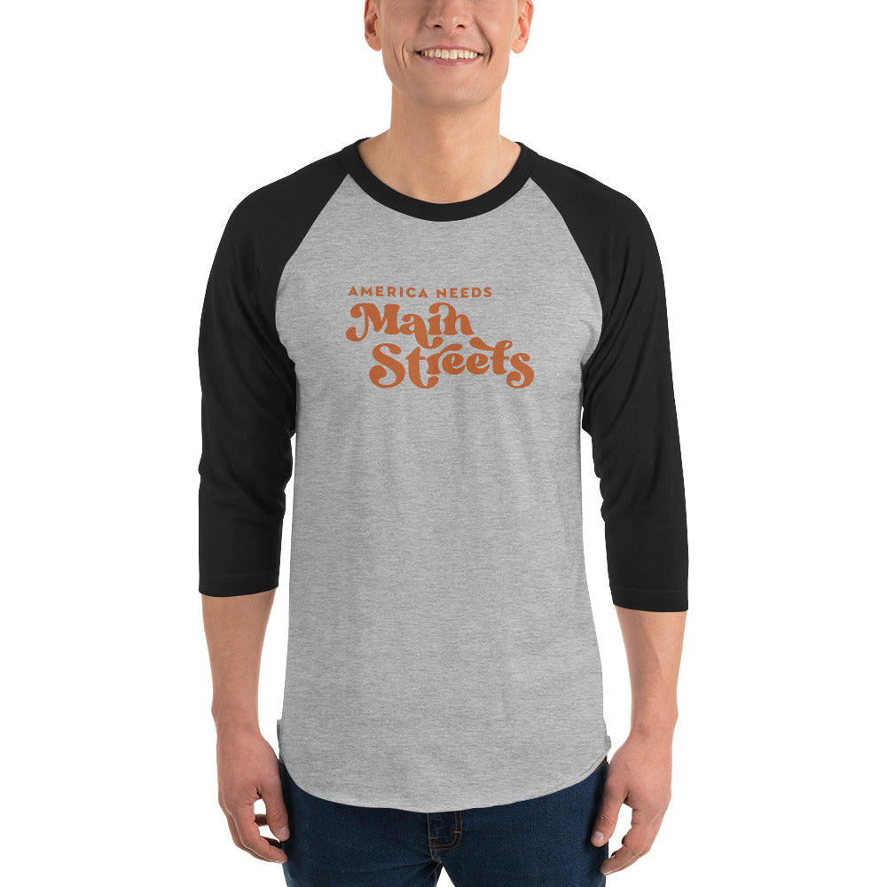 "America Needs Main Streets" Orange 3/4 Sleeve Raglan Shirt