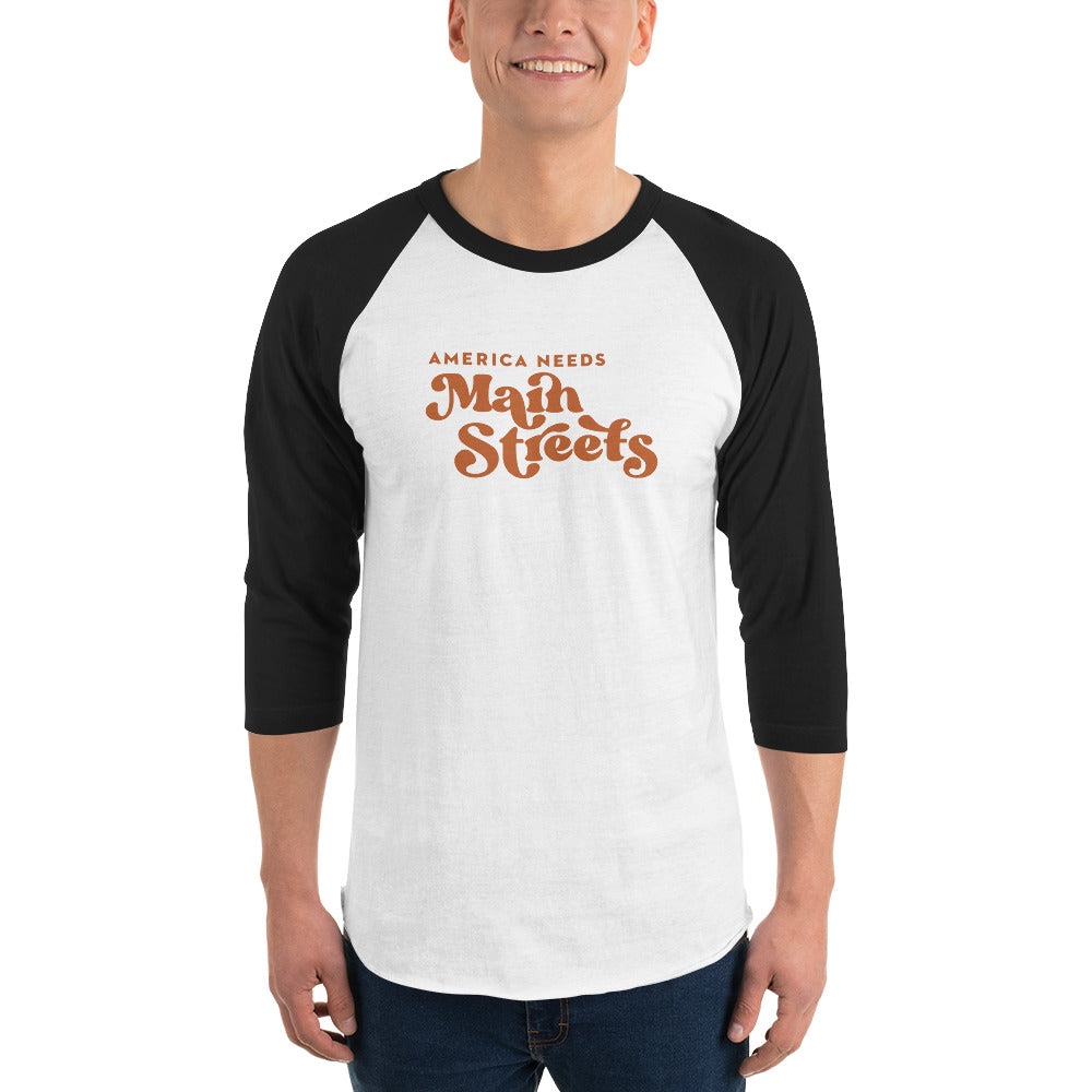 "America Needs Main Streets" Orange 3/4 Sleeve Raglan Shirt