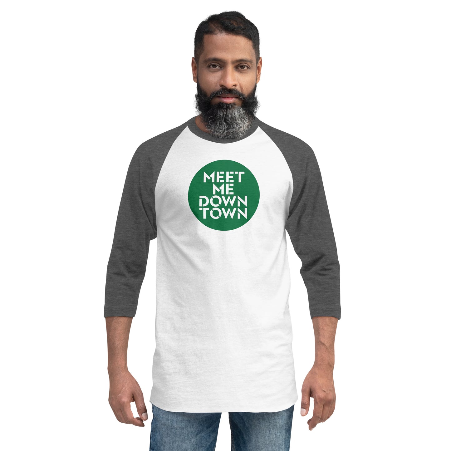 "Meet Me Downtown" Green Unisex 3/4 Sleeve Raglan Shirt