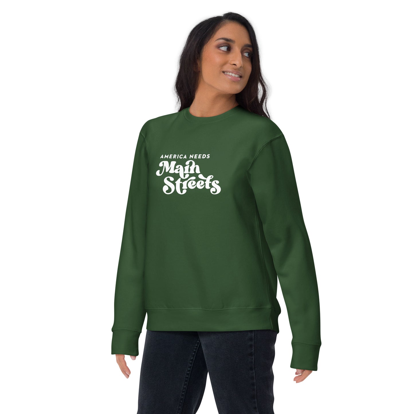 "America Needs Main Streets" White Unisex Premium Sweatshirt