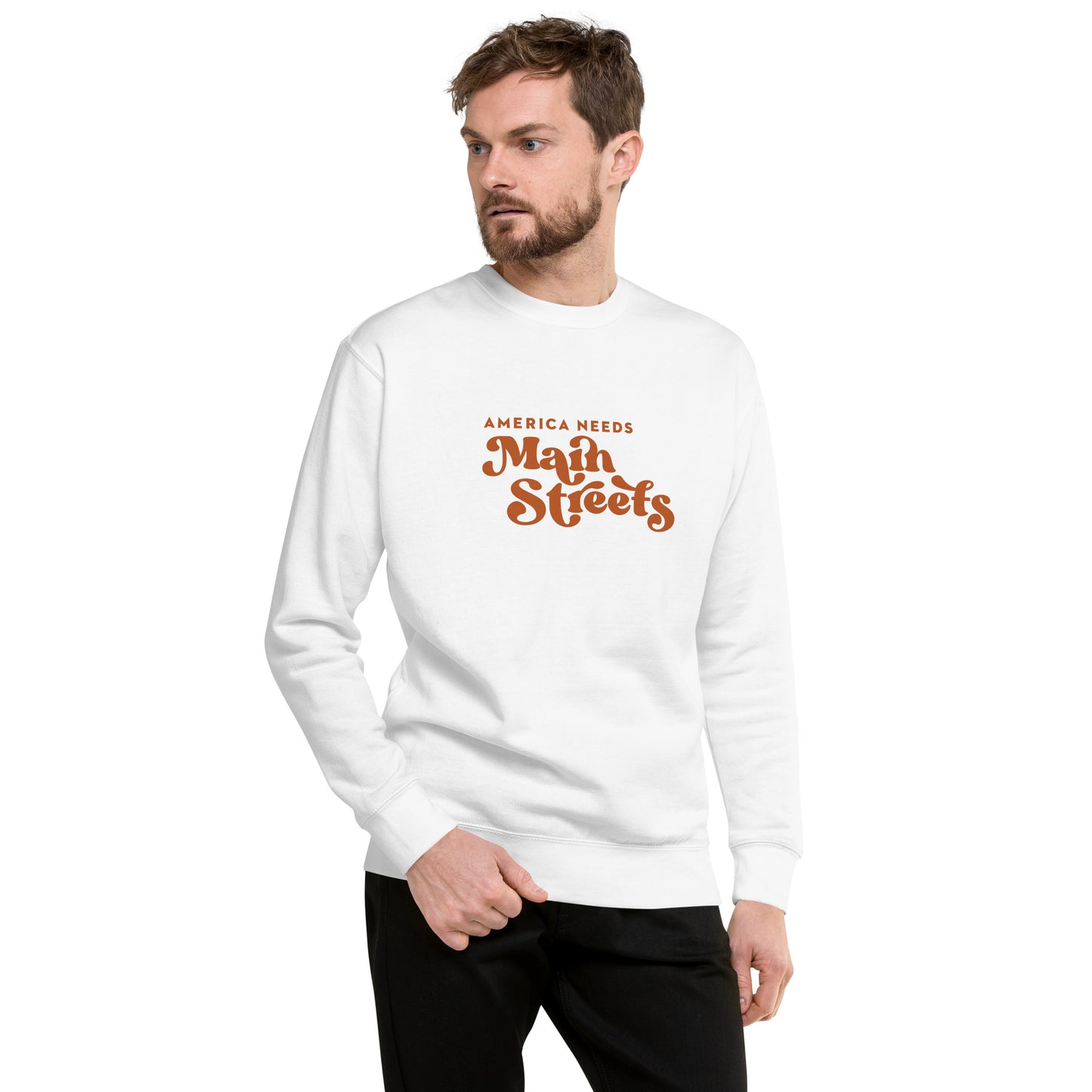 "America Needs Main Streets" Orange Unisex Premium Sweatshirt