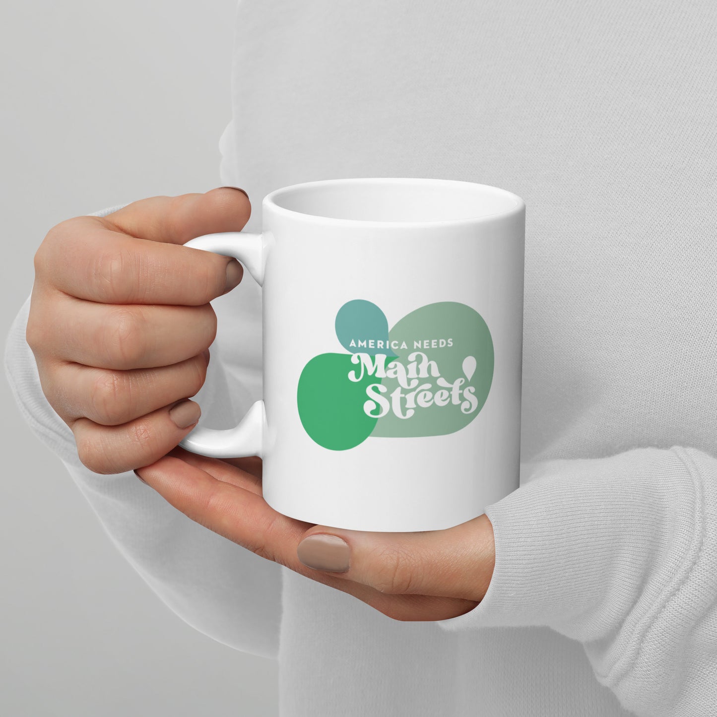 "America Needs Main Streets" Green White Glossy Mug