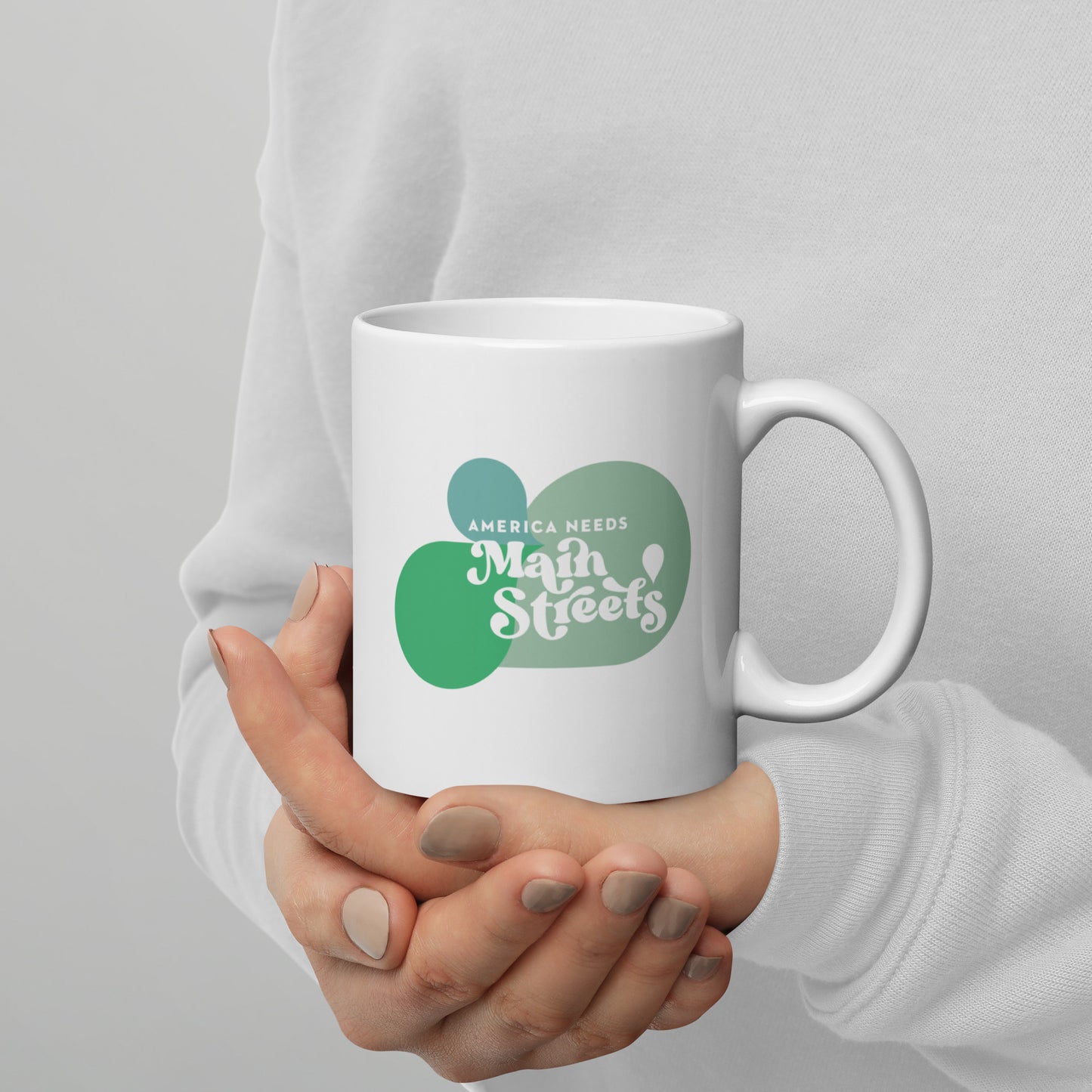"America Needs Main Streets" Green White Glossy Mug