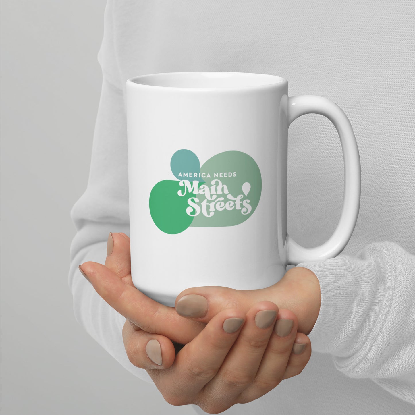 "America Needs Main Streets" Green White Glossy Mug