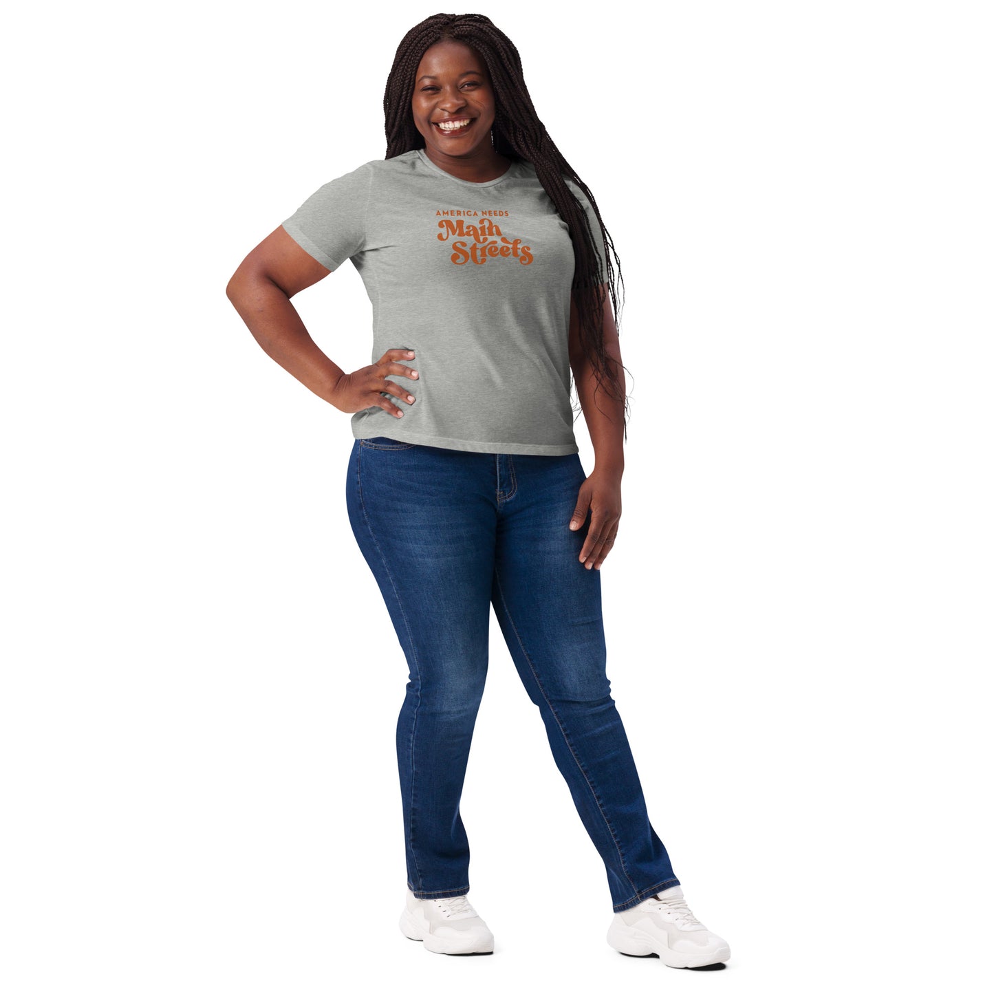 "America Needs Main Streets' White & Orange Women’s Relaxed Tri-Blend t-shirt