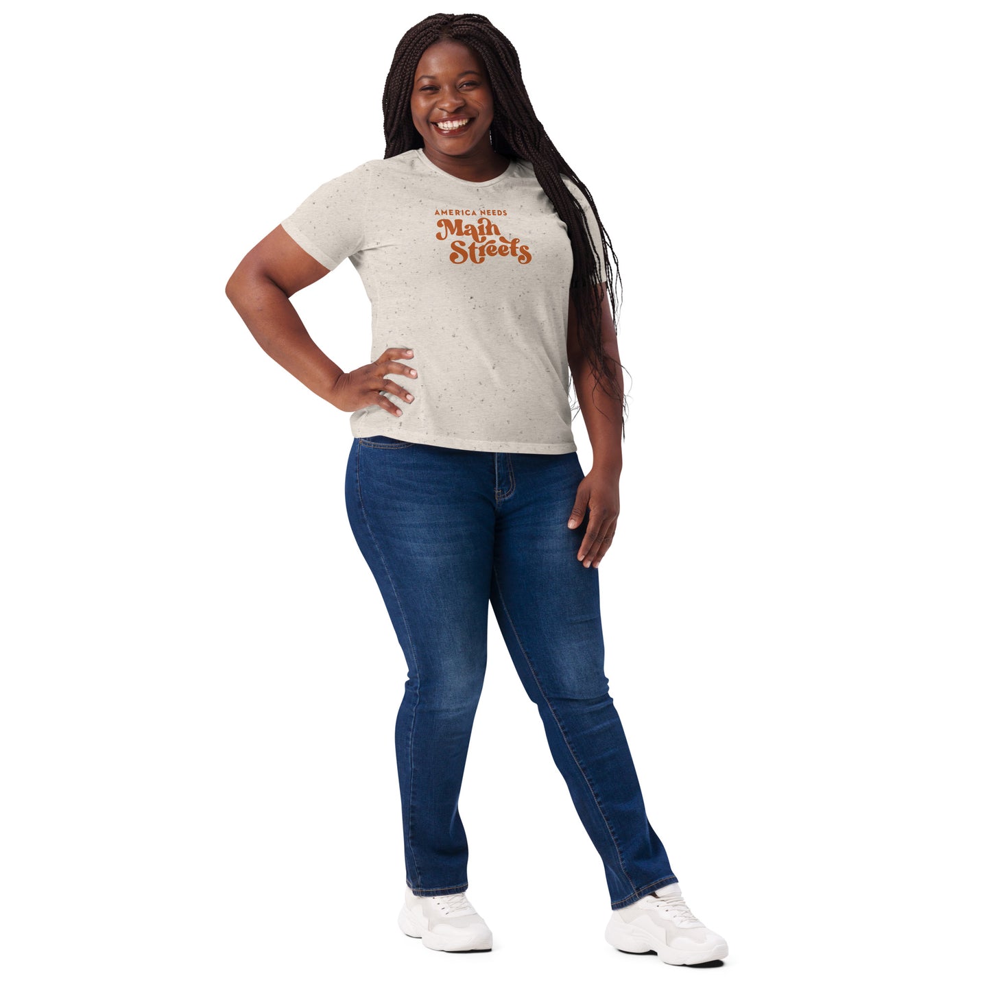 "America Needs Main Streets' White & Orange Women’s Relaxed Tri-Blend t-shirt