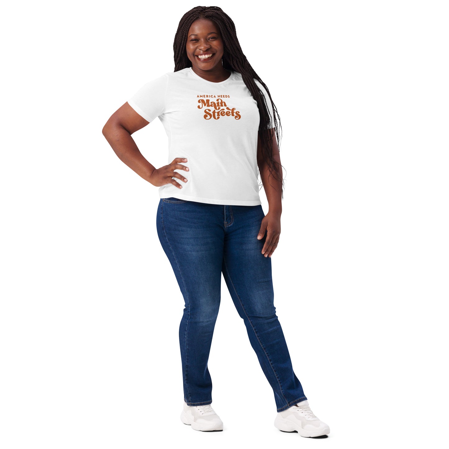 "America Needs Main Streets' White & Orange Women’s Relaxed Tri-Blend t-shirt