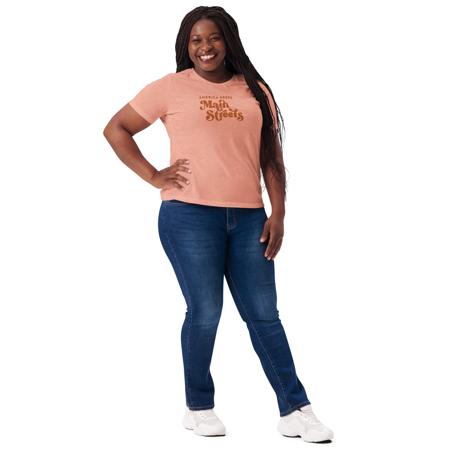 "America Needs Main Streets' White & Orange Women’s Relaxed Tri-Blend t-shirt