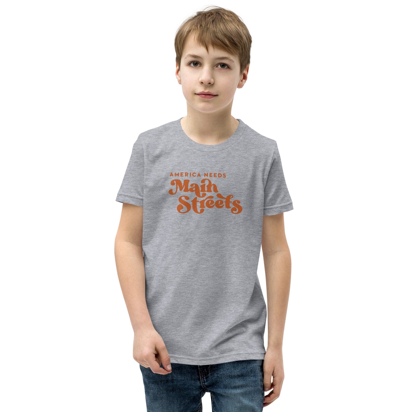 "America Needs Main Streets" Orange Youth Short Sleeve T-Shirt