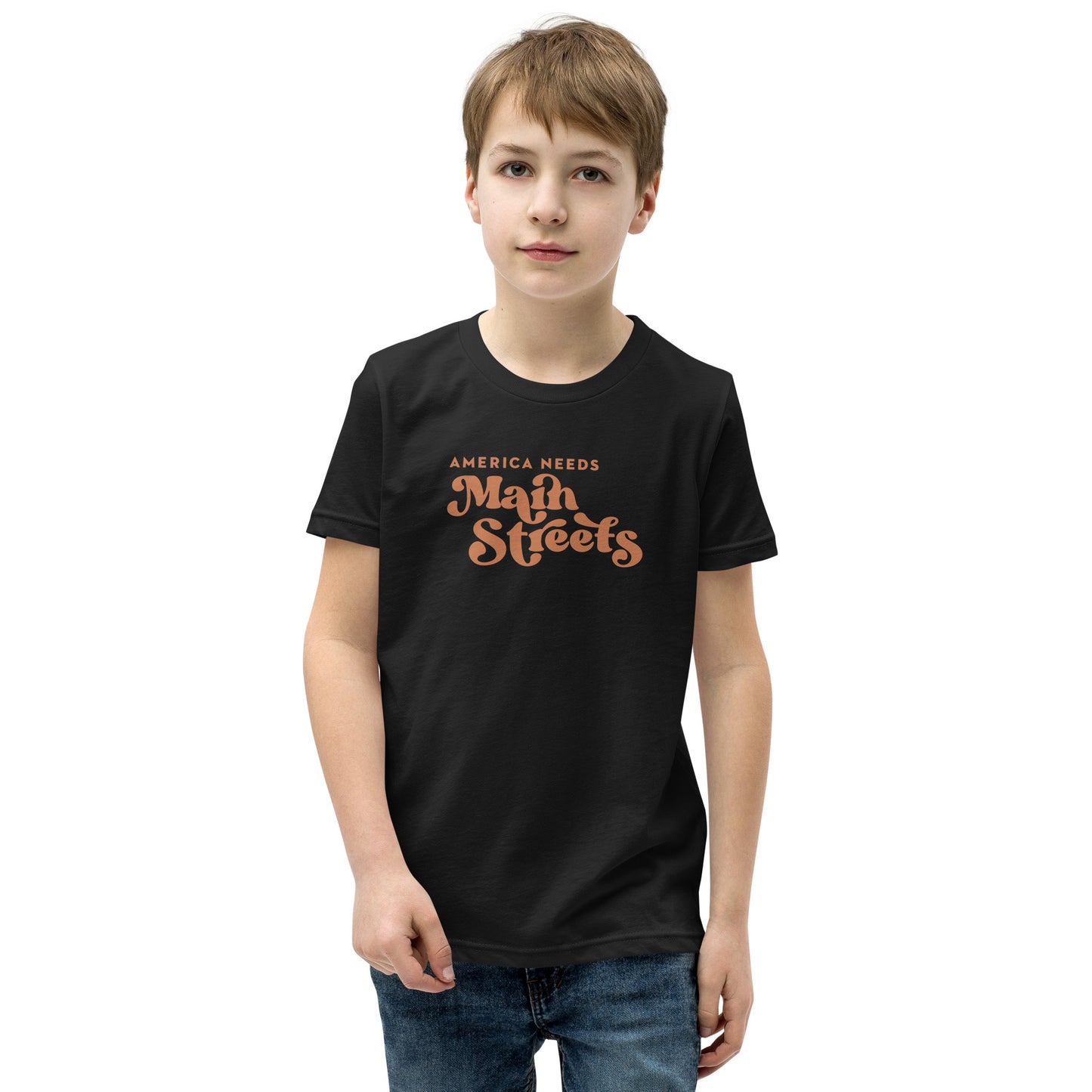 "America Needs Main Streets" Orange Youth Short Sleeve T-Shirt