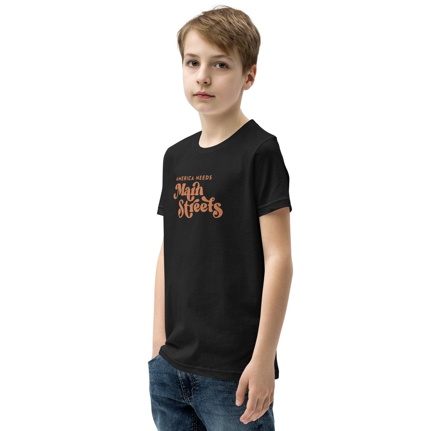 "America Needs Main Streets" Orange Youth Short Sleeve T-Shirt