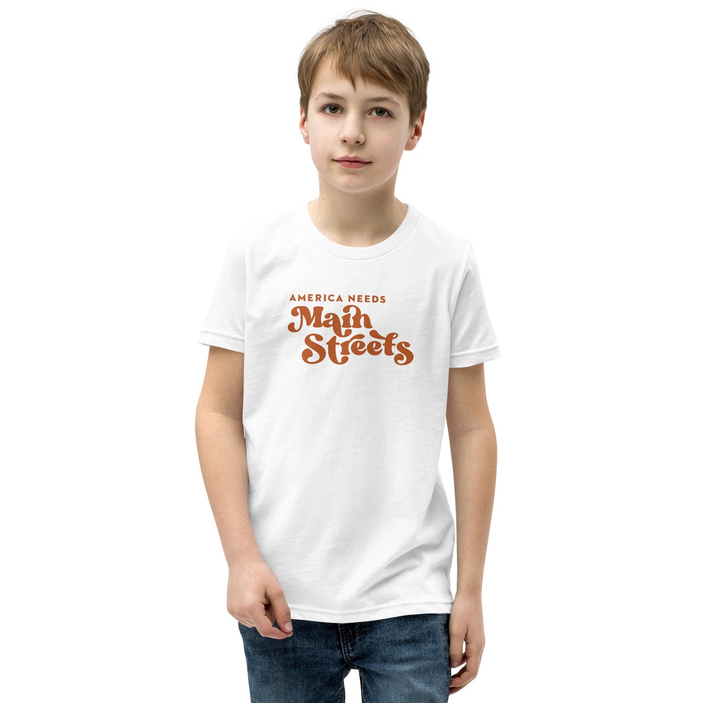 "America Needs Main Streets" Orange Youth Short Sleeve T-Shirt