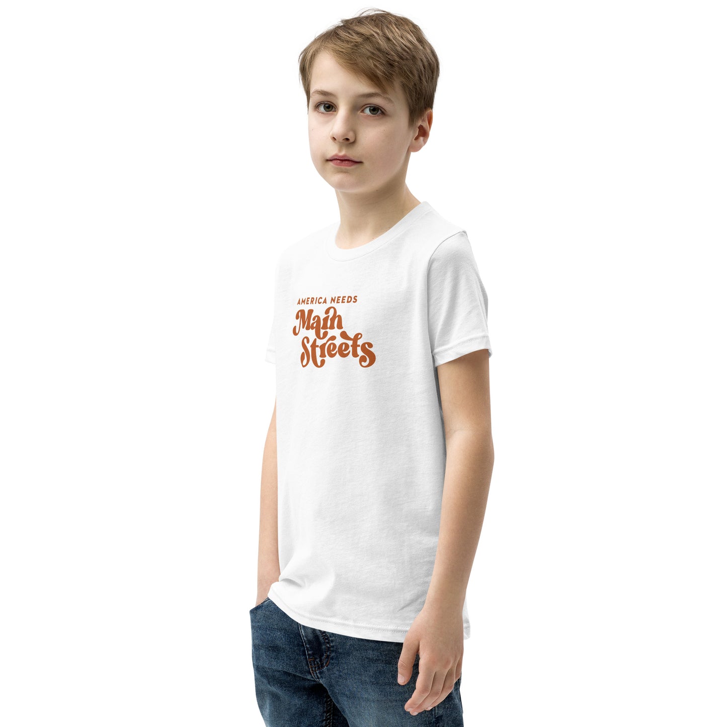 "America Needs Main Streets" Orange Youth Short Sleeve T-Shirt