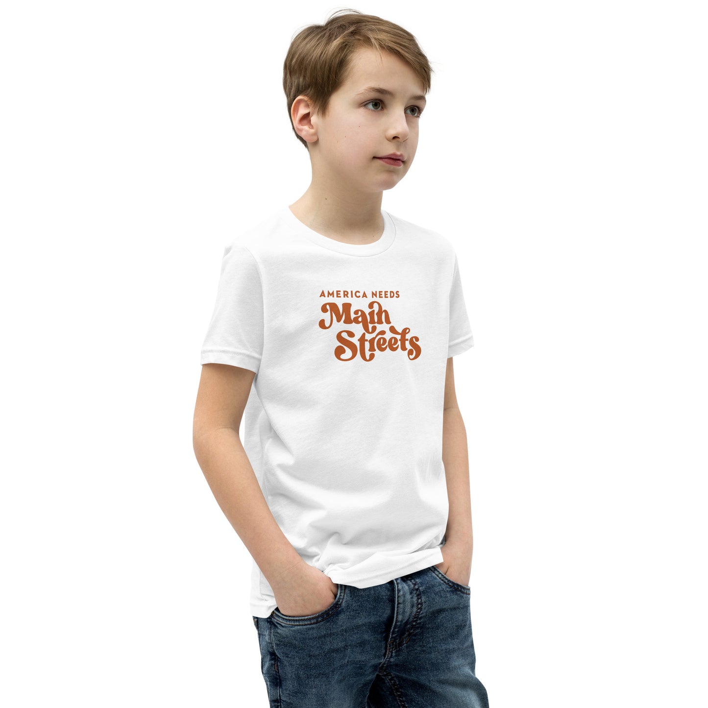 "America Needs Main Streets" Orange Youth Short Sleeve T-Shirt