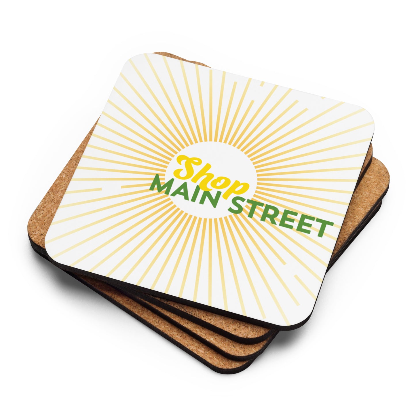"Shop Main Street" (Yellow and Green) Cork-back Coaster