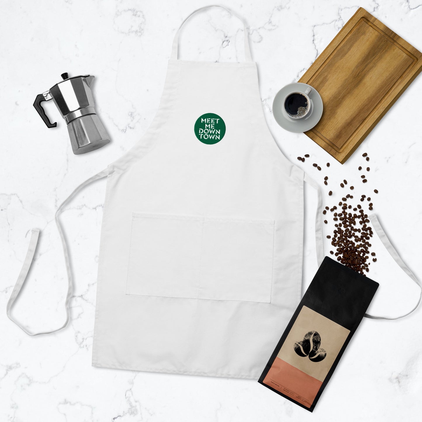 "Meet Me Downtown" (Green) Embroidered Apron