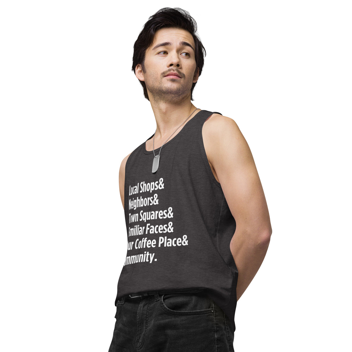 "Only on Main Street" (Community) Men’s Premium Tank Top