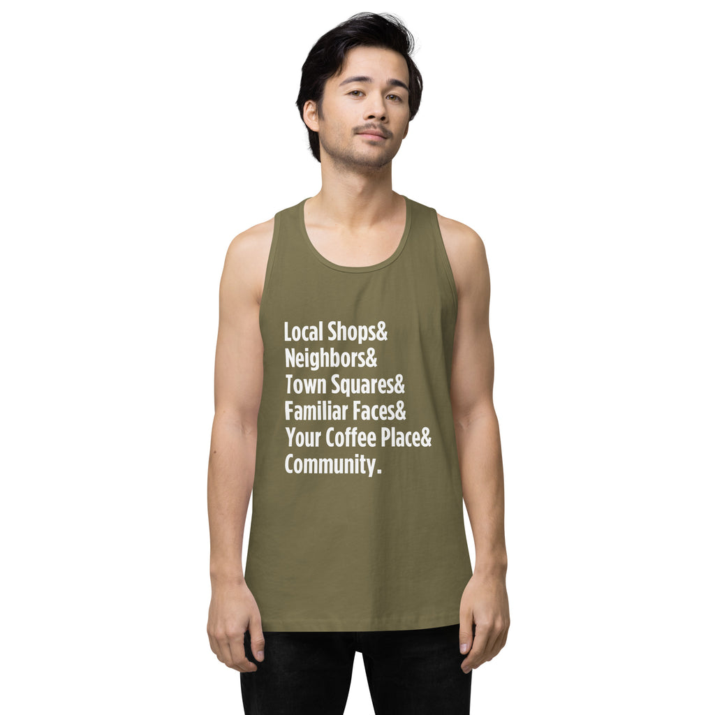 "Only on Main Street" (Community) Men’s Premium Tank Top