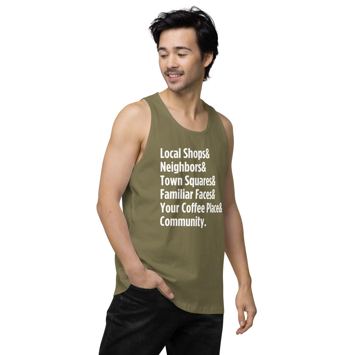 "Only on Main Street" (Community) Men’s Premium Tank Top