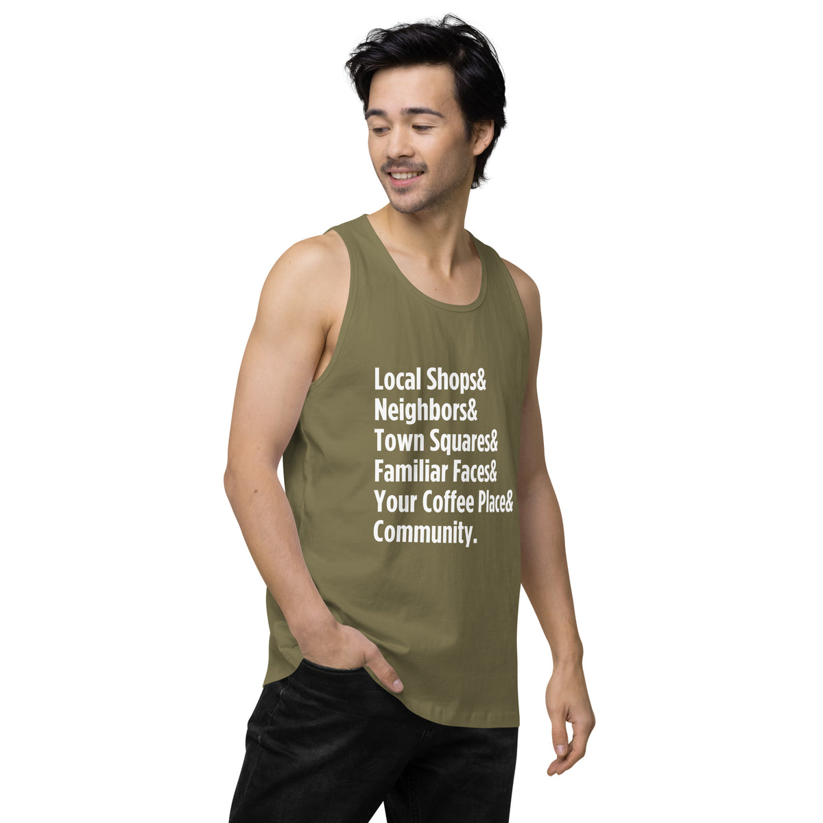 "Only on Main Street" (Community) Men’s Premium Tank Top