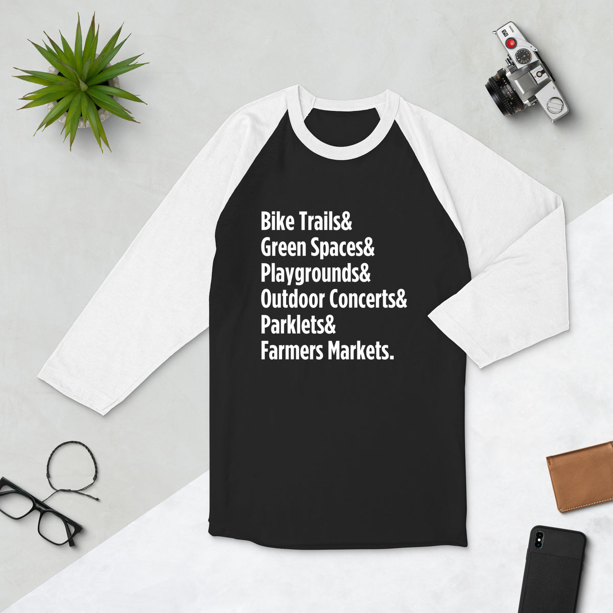 "Only on Main Street" (Green Spaces) 3/4 Sleeve Raglan Shirt