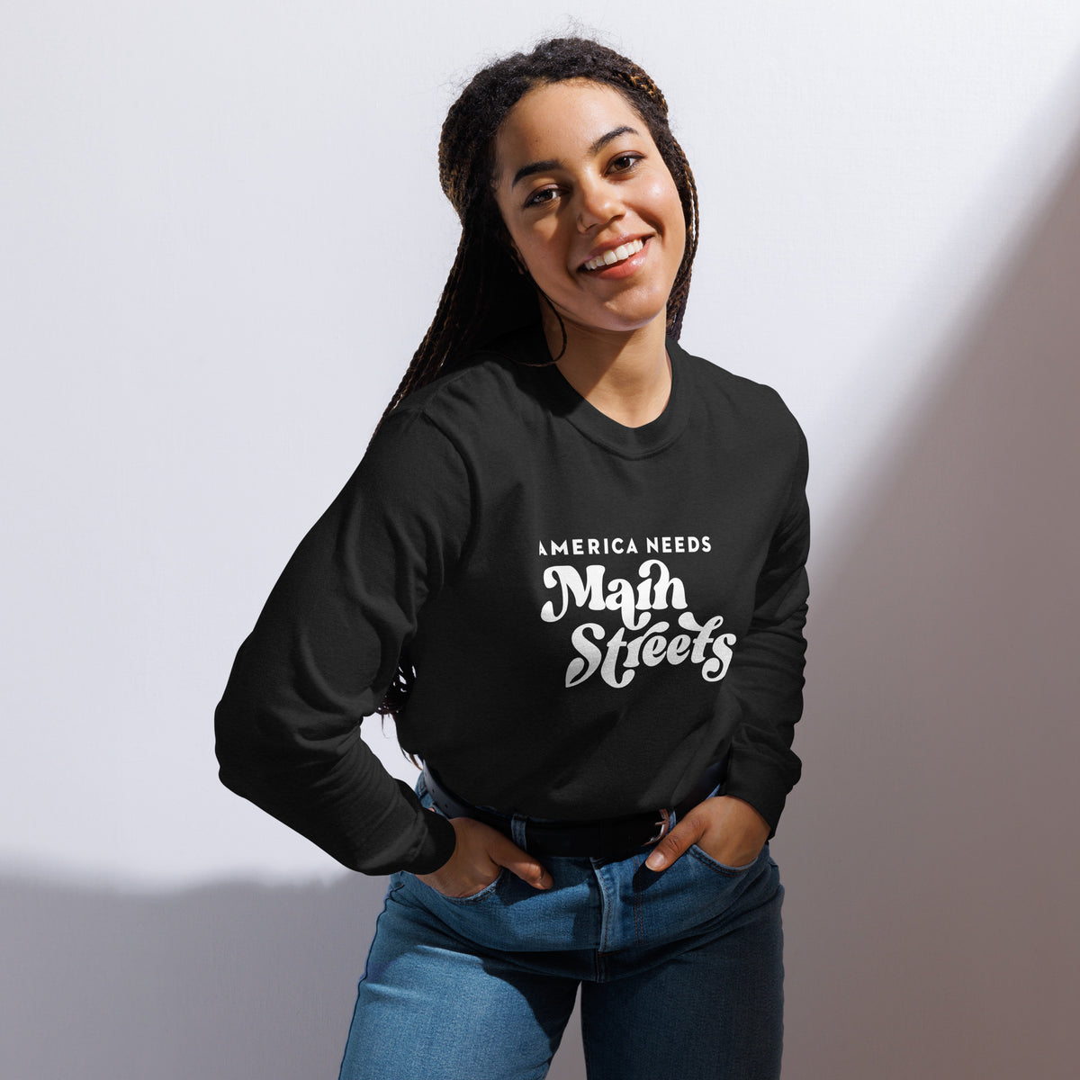 "America Needs Main Streets" Garment-Dyed Heavyweight Long-Sleeve Shirt