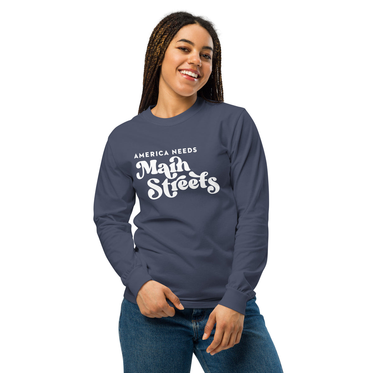 "America Needs Main Streets" Garment-Dyed Heavyweight Long-Sleeve Shirt