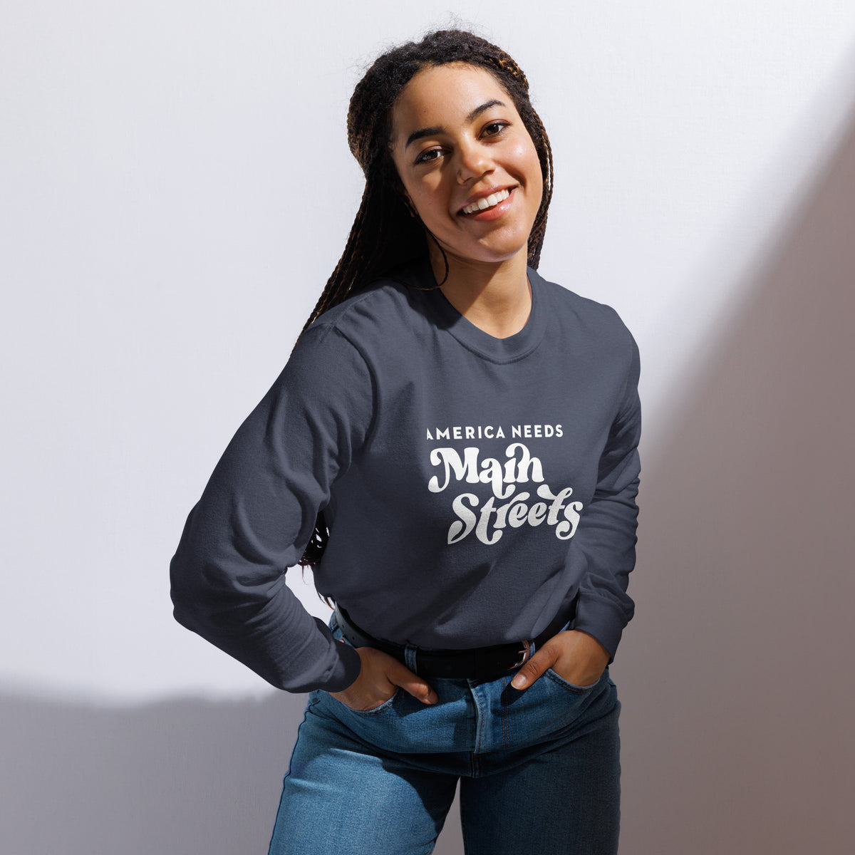 "America Needs Main Streets" Garment-Dyed Heavyweight Long-Sleeve Shirt