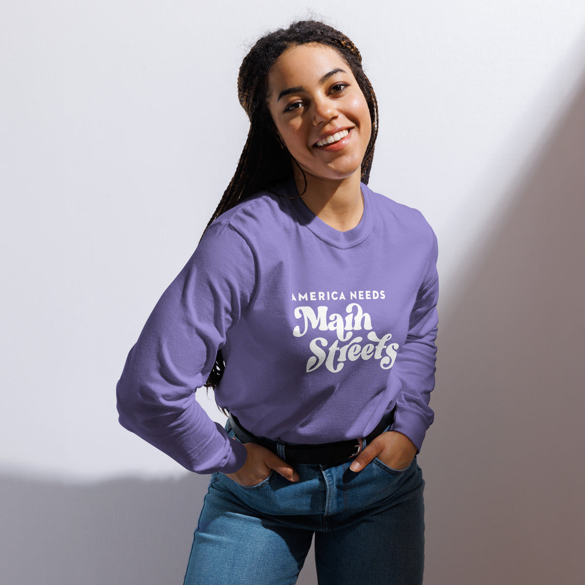 "America Needs Main Streets" Garment-Dyed Heavyweight Long-Sleeve Shirt