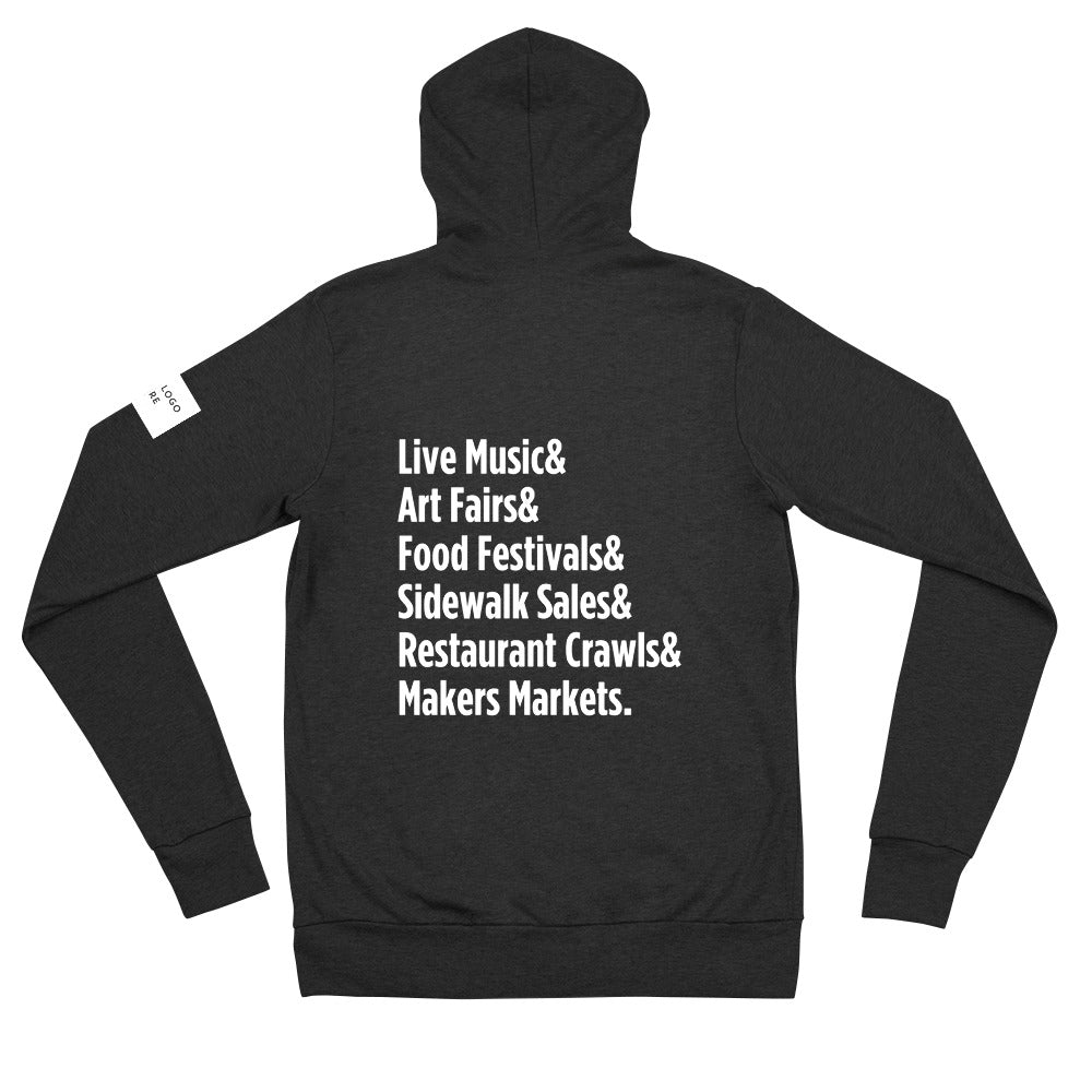 Customizable "Only on Main Street" (Events) Unisex Zip Hoodie