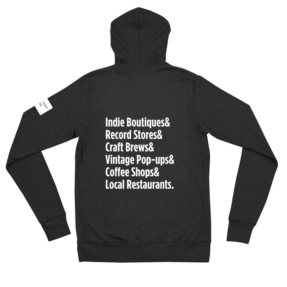 Customizable "Only on Main Street" (Local Businesses) Unisex Zip Hoodie