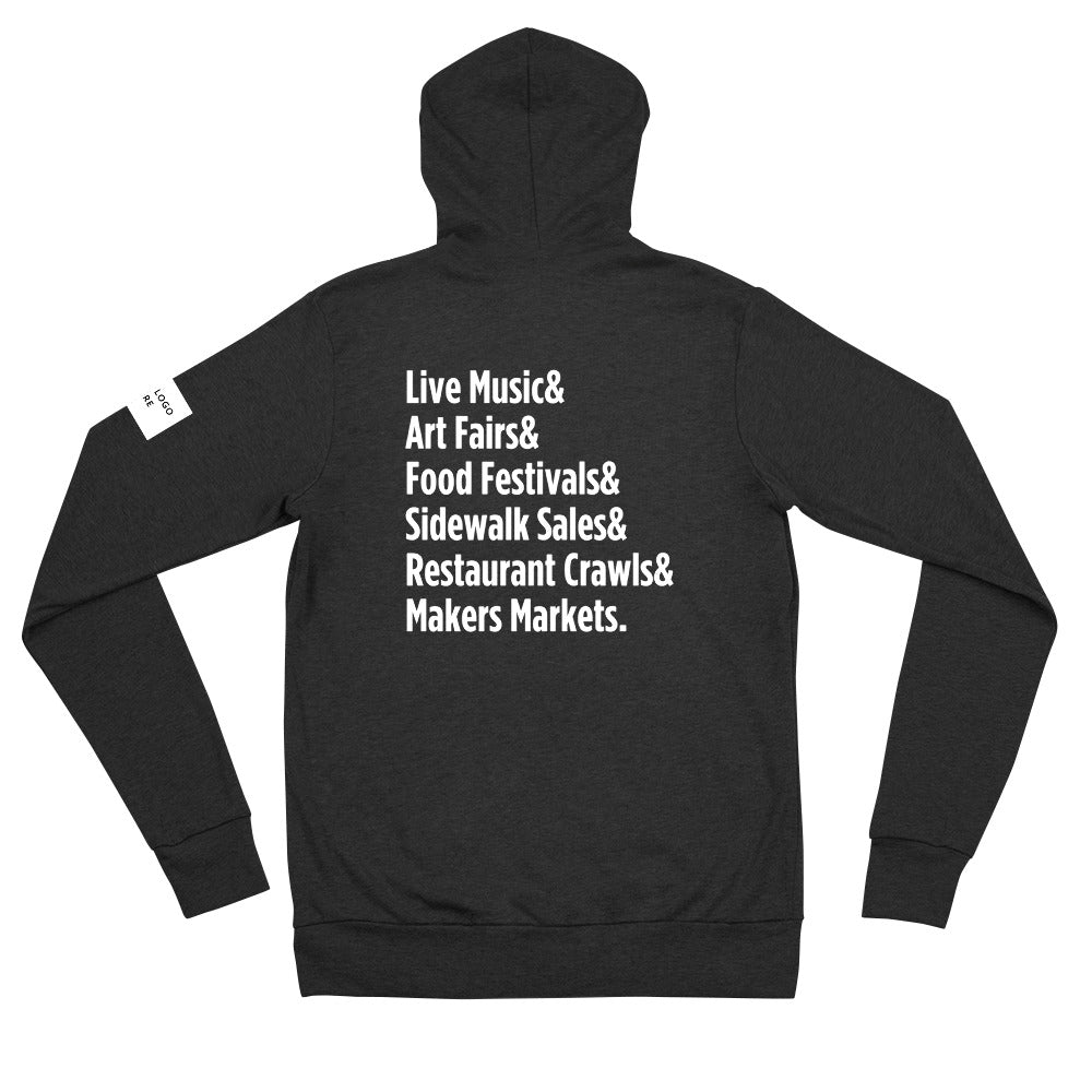 Customizable "Only on Main Streets" (Events) Unisex Zip Hoodie