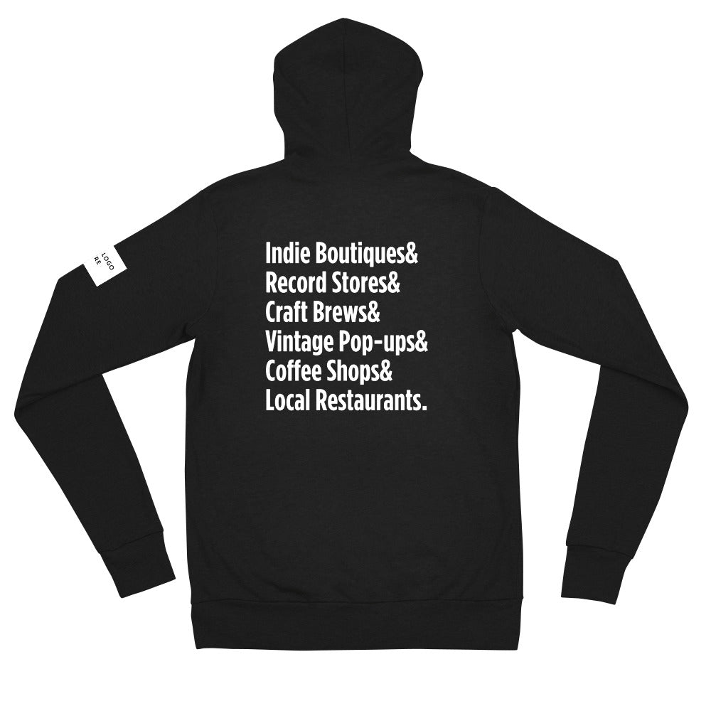 Customizable "Only on Main Streets" (Small Businesses) Unisex Zip Hoodie