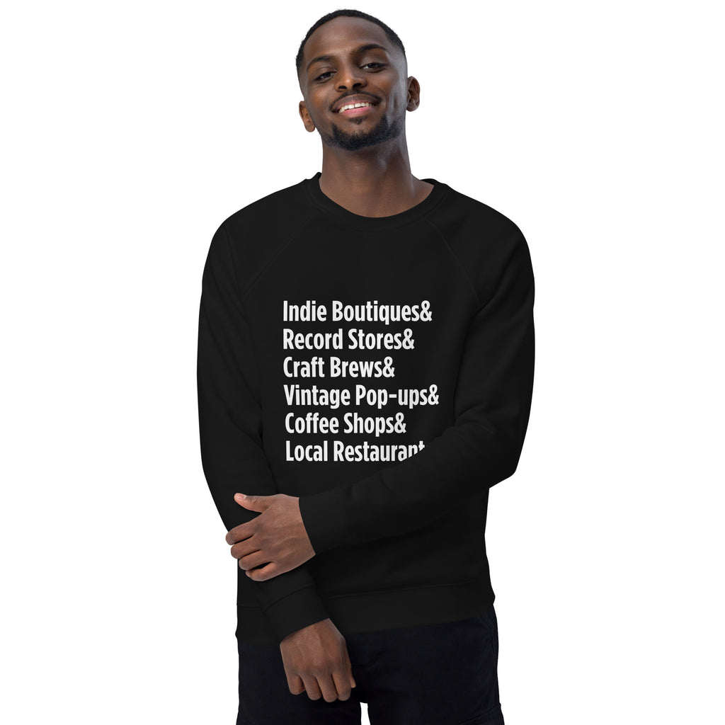 "Only on Main Street" (Local Business) Unisex Organic Raglan Sweatshirt