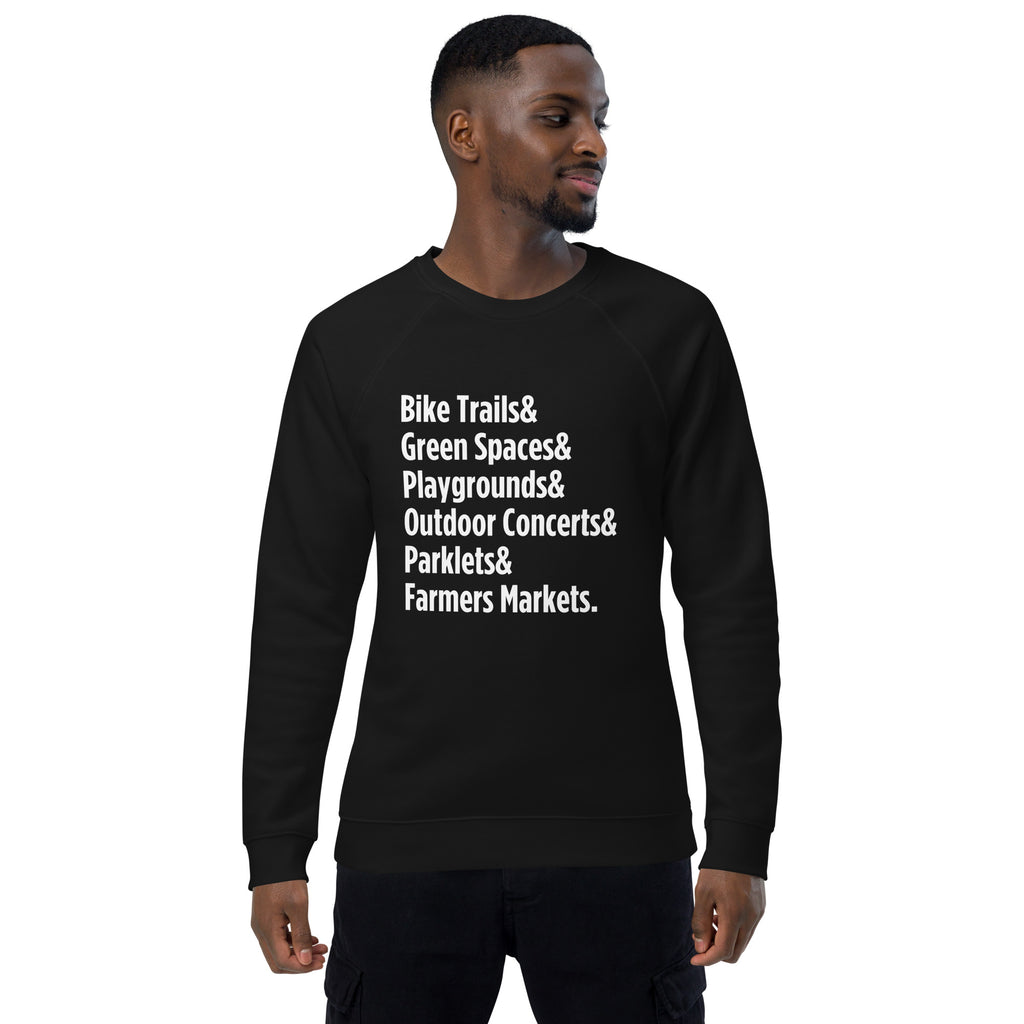 "Only on Main Street" (Greenspaces) Unisex Organic Raglan Sweatshirt