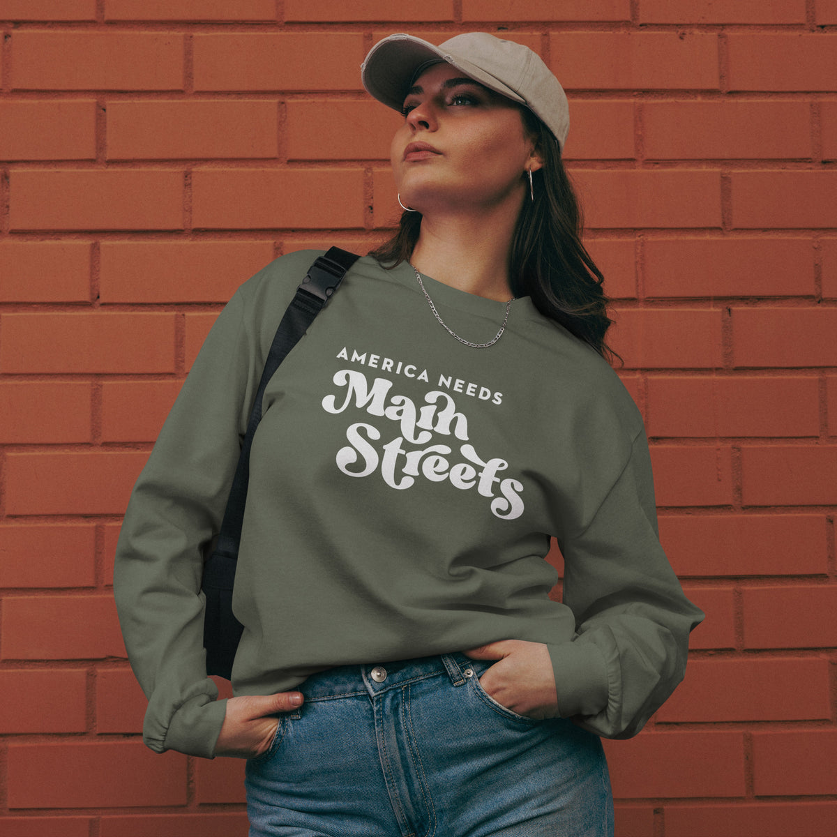 "America Needs Main Streets" Premium Heavyweight Long Sleeve Shirt