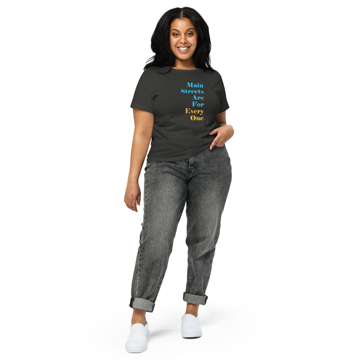 Main Streets Are For Everyone (Blue & Yellow) Women’s High-Waisted T-shirt