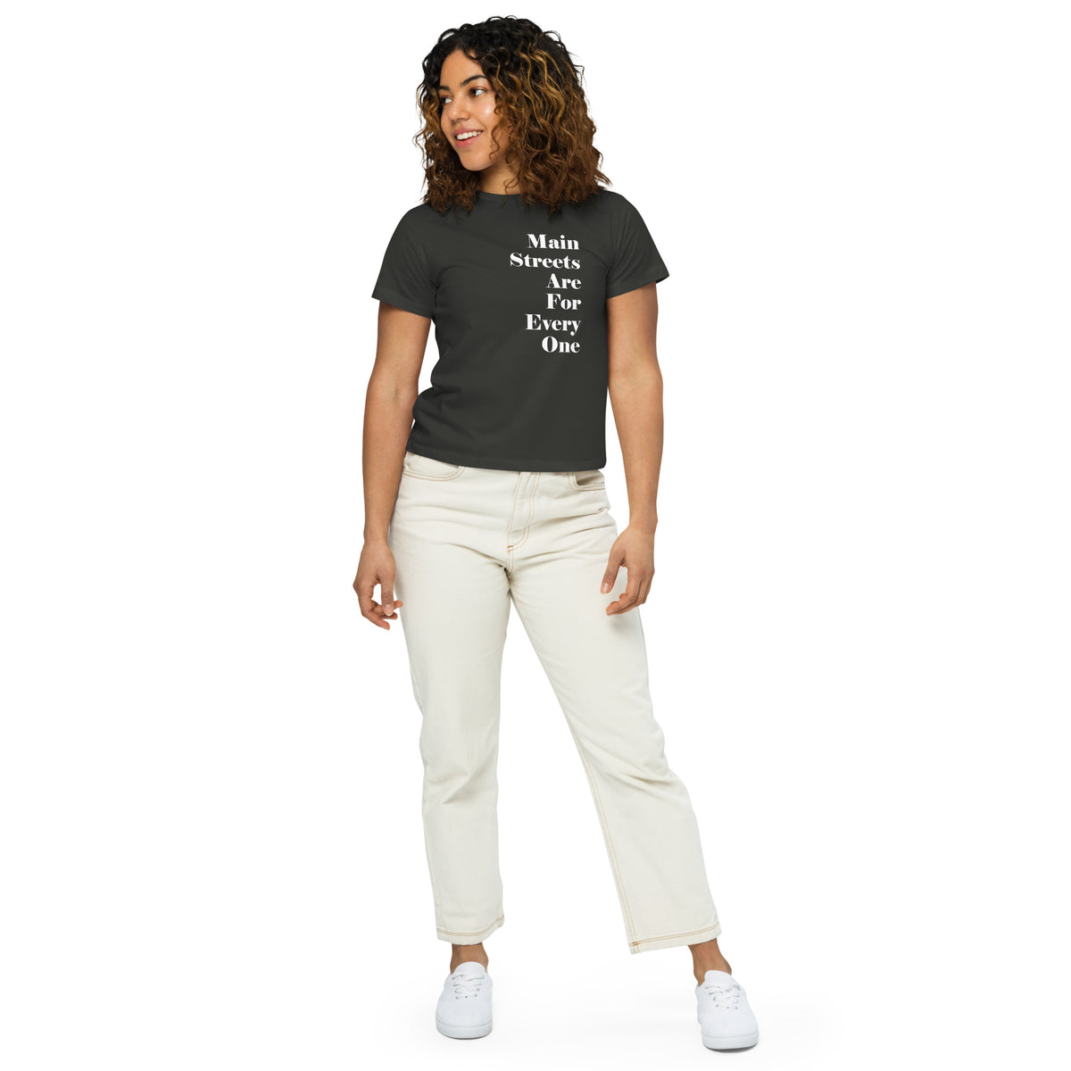 Main Streets Are For Everyone (White) Women’s High-Waisted T-shirt