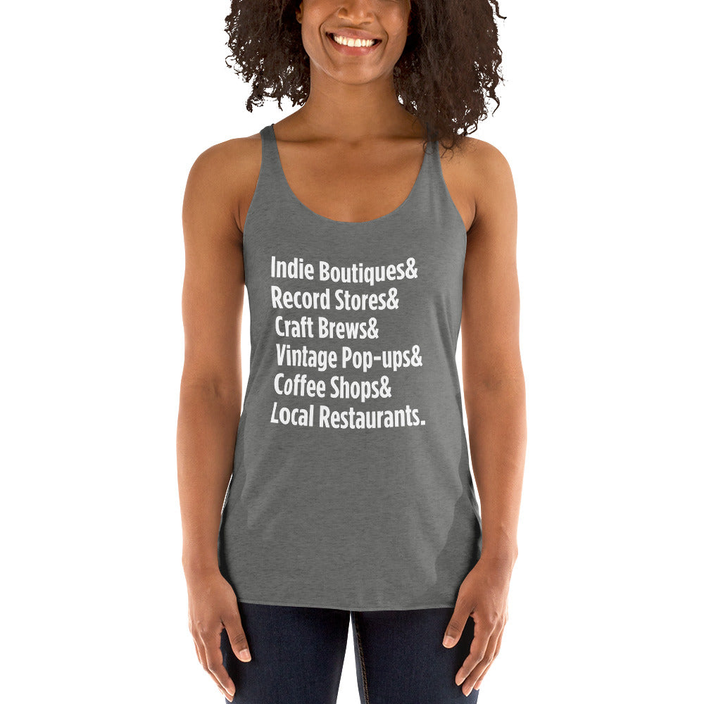 "Only on Main Street" (Local Businesses) Women's Racerback Tank