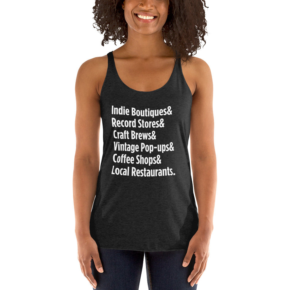 "Only on Main Street" (Local Businesses) Women's Racerback Tank