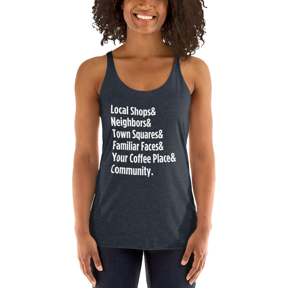 "Only on Main Street" (Community) Women's Racerback Tank