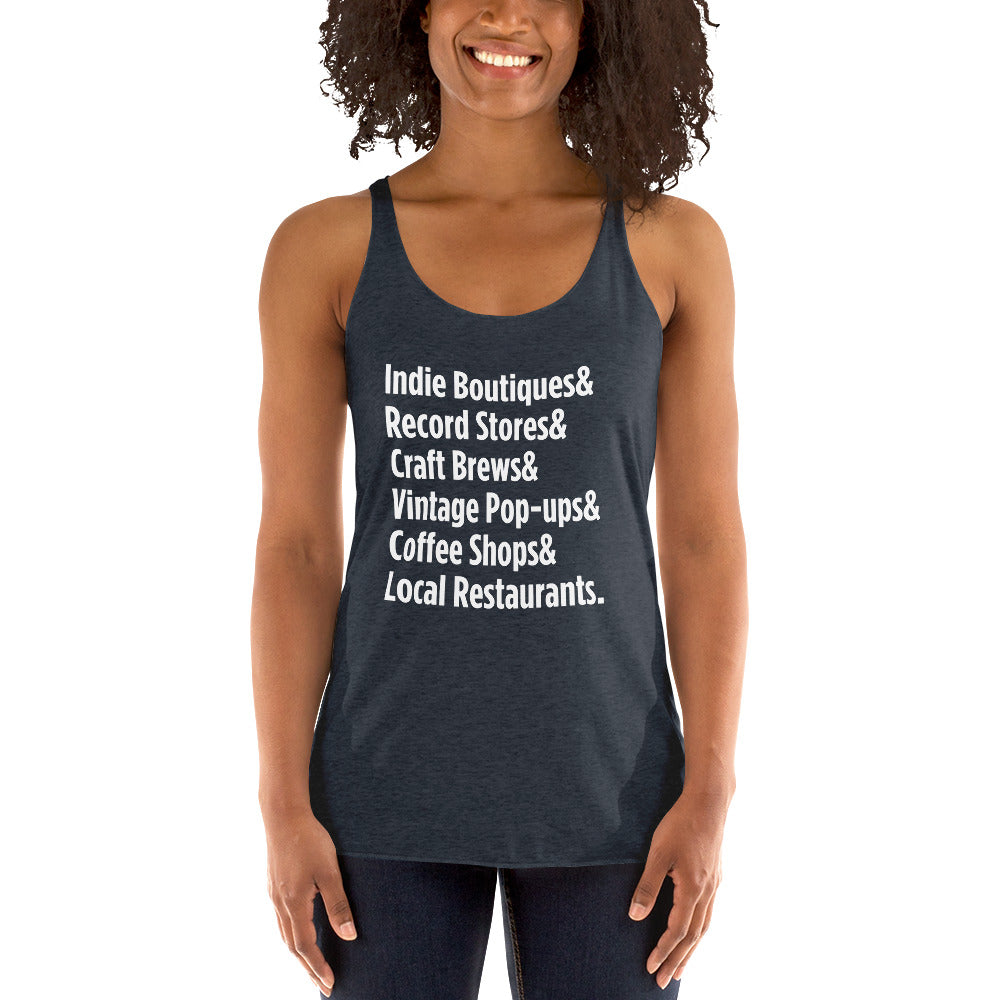 "Only on Main Street" (Local Businesses) Women's Racerback Tank