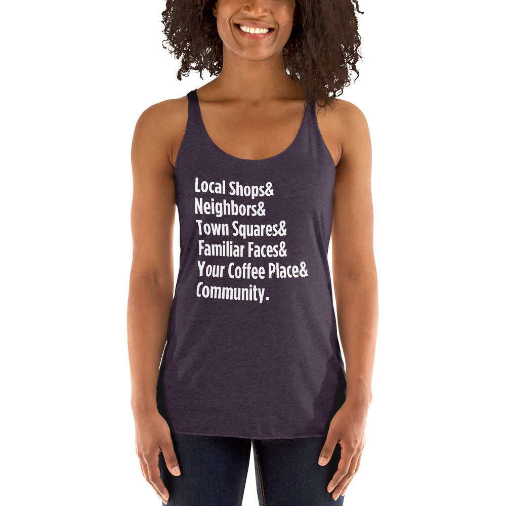 "Only on Main Street" (Community) Women's Racerback Tank