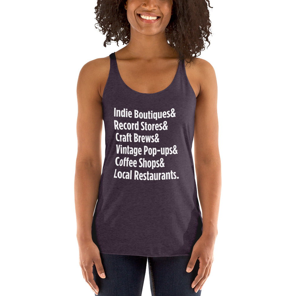 "Only on Main Street" (Local Businesses) Women's Racerback Tank